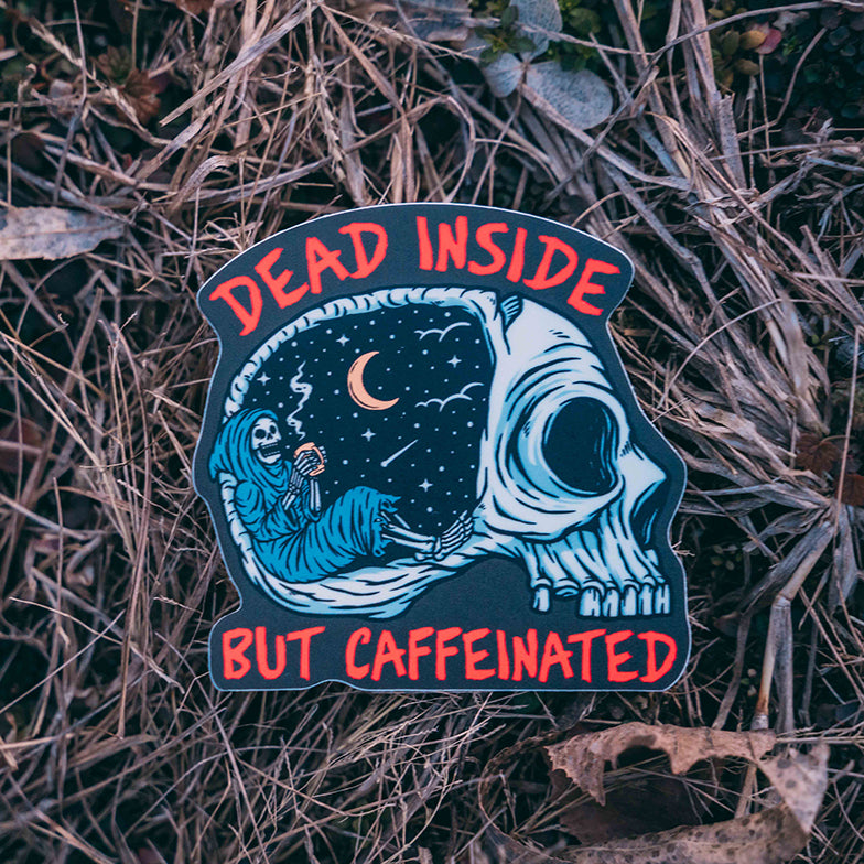 Dead Inside But Caffeinated Skull Sticker