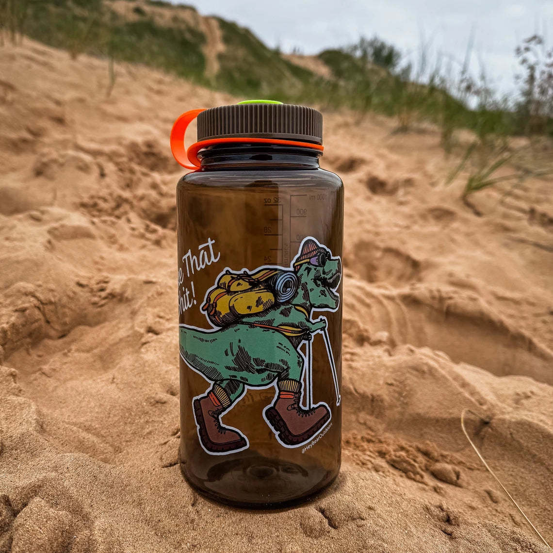 Hike The Shit Dino T-Rex Nalgene 32oz Wide Mouth Water Bottle - Brown