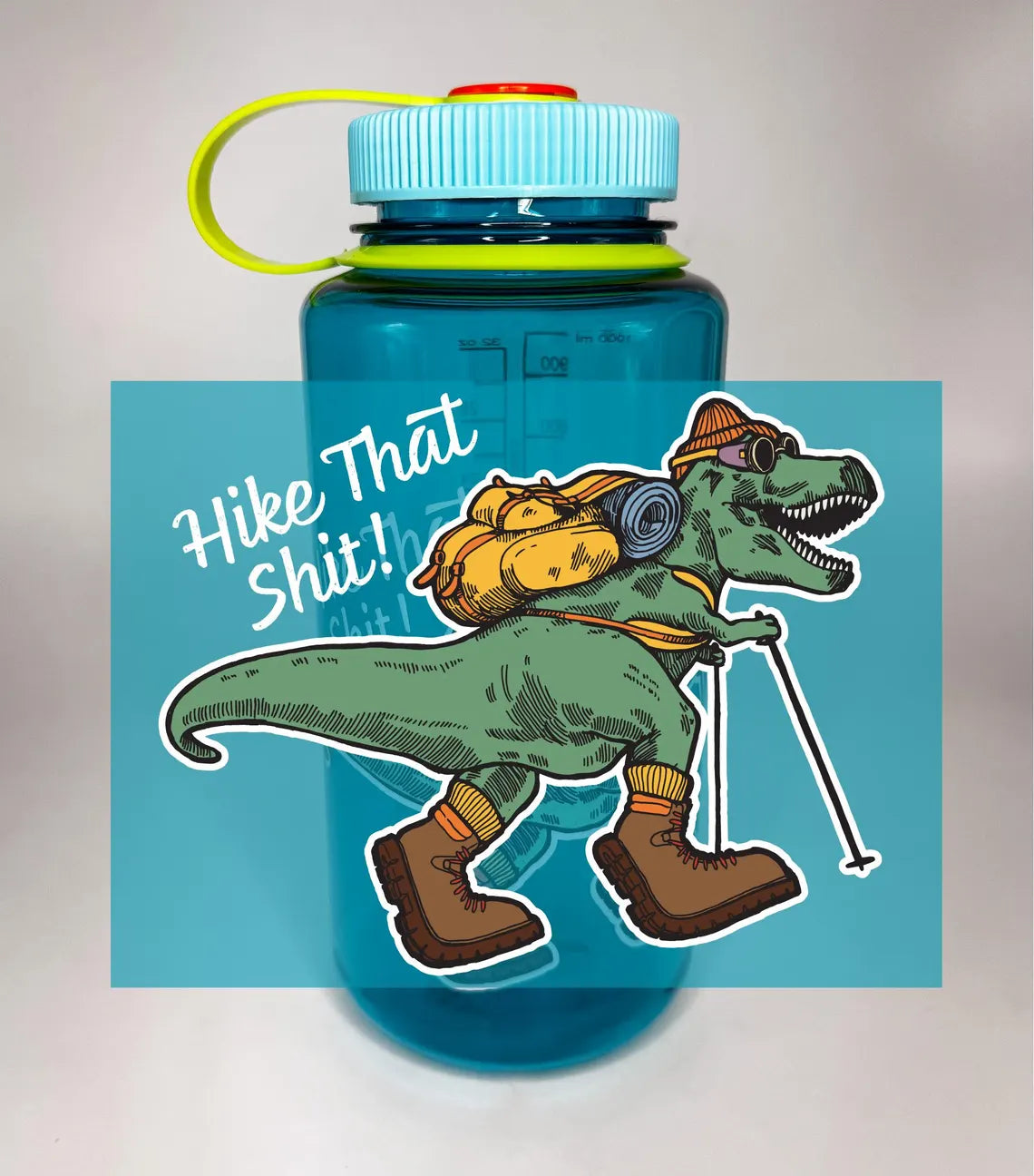 Hike The Shit Dino T-Rex Nalgene 32oz Wide Mouth Water Bottle - BLUE