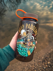 Keep Paddling Kayaking Skull Nalgene 32oz Wide Mouth Water Bottle - BROWN