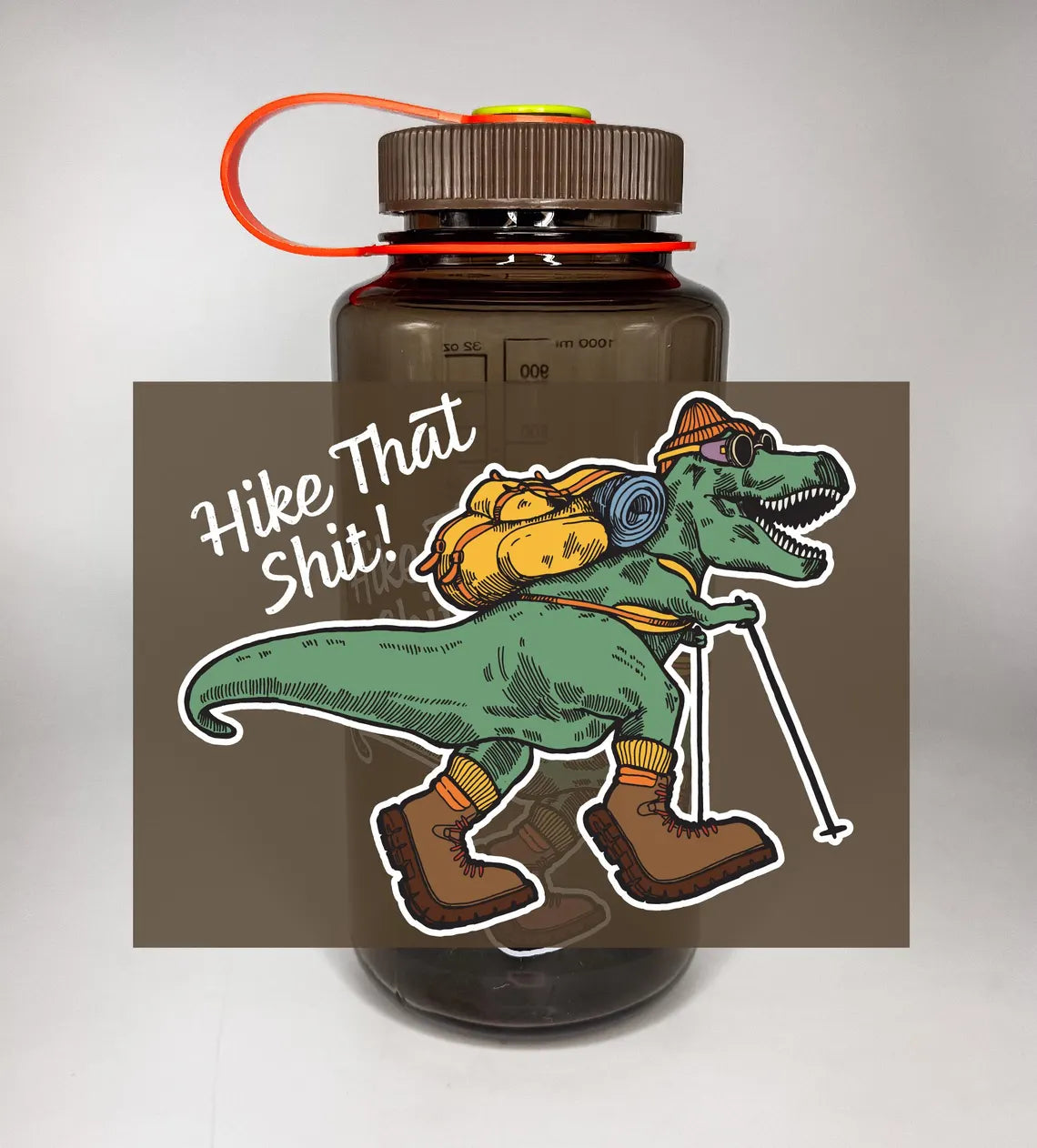 Hike The Shit Dino T-Rex Nalgene 32oz Wide Mouth Water Bottle - Brown