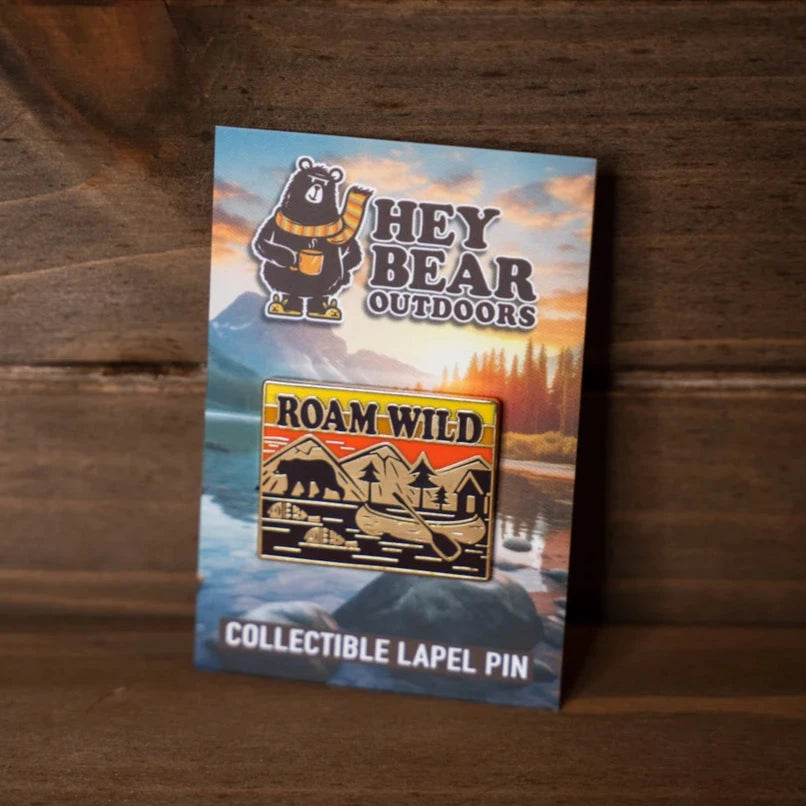 Roam Wild Bear with Canoe Enamel Lapel Pin
