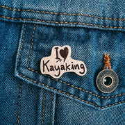 I Heart Kayaking Wooden Lapel Pin