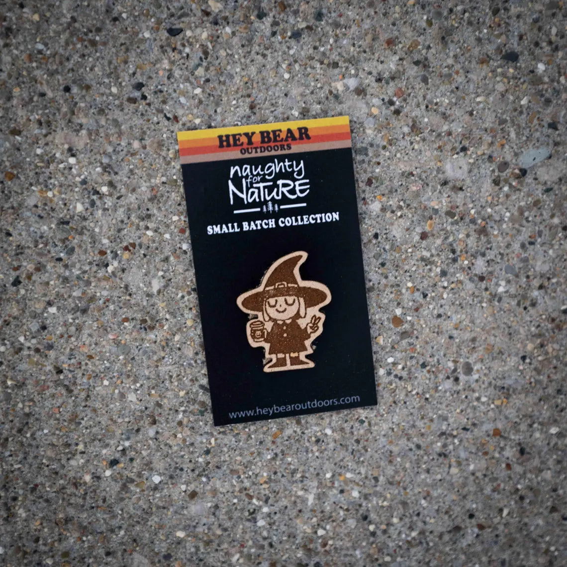 Cute Witch Drinking Coffee Wooden Lapel Pin