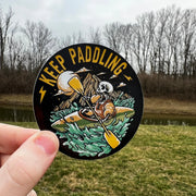 Keep Paddling Kayaking Skull Sticker