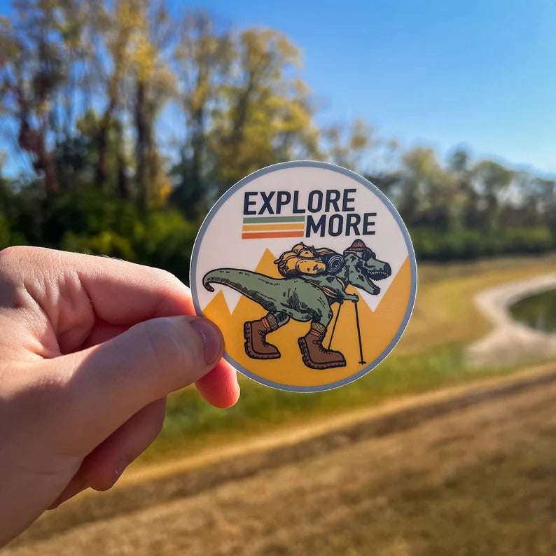 Explore More T-Rex Hiking Sticker