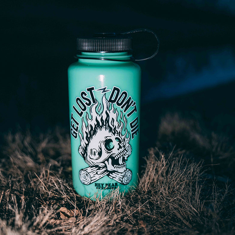 Get Lost - Don't Die Glow Green Nalgene 32oz Wide Mouth Water Bottle