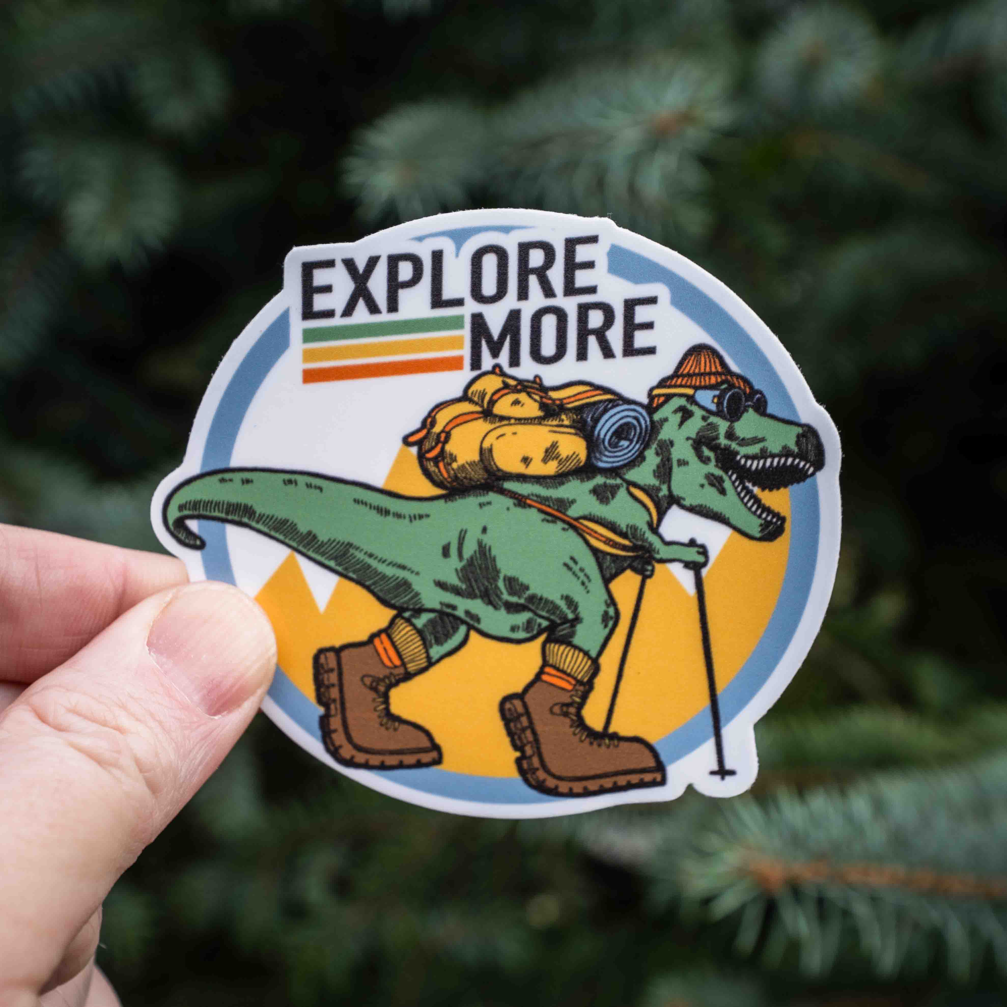 Explore More T-Rex Dinosaur Hiking Sticker