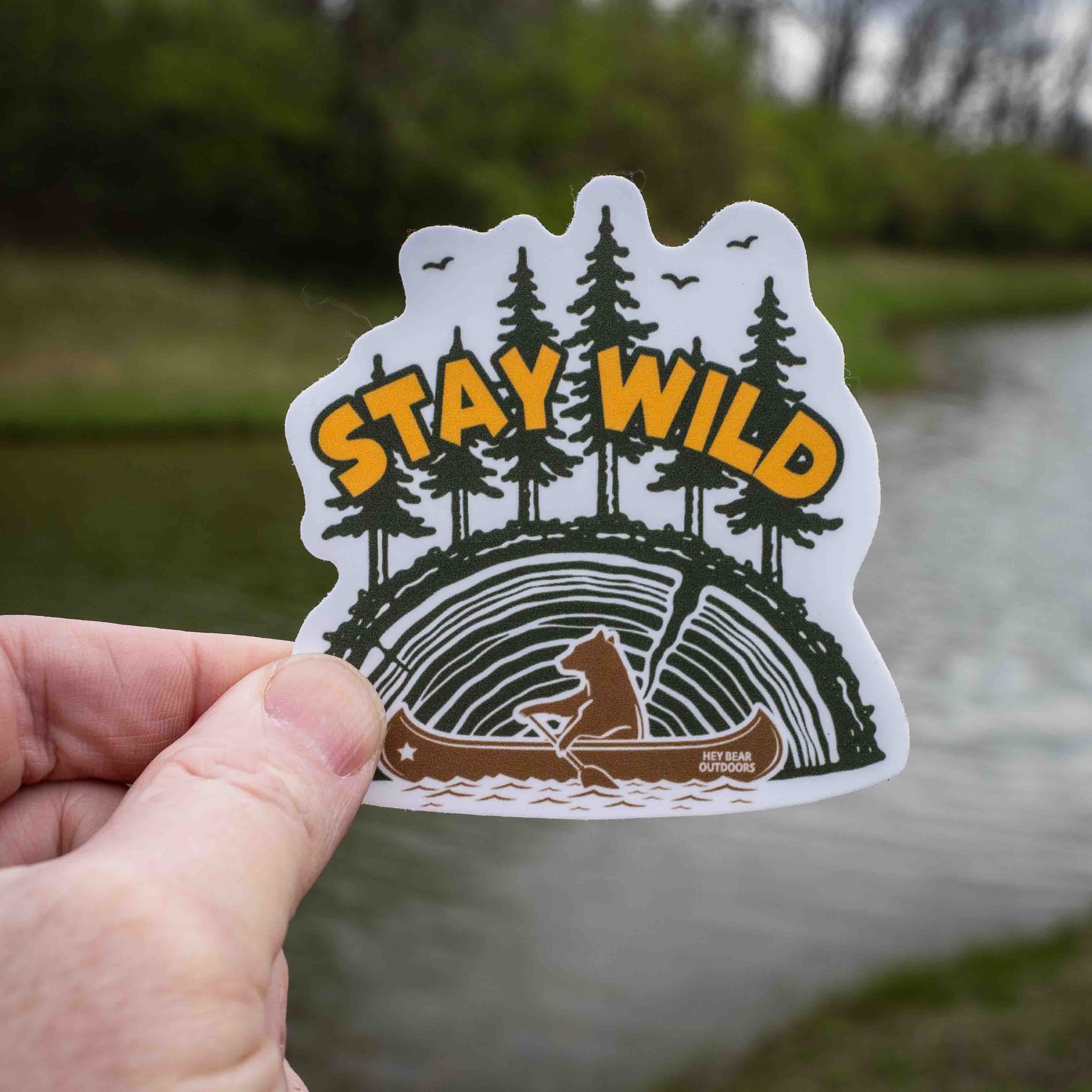 Stay Wild Canoeing Bear Sticker