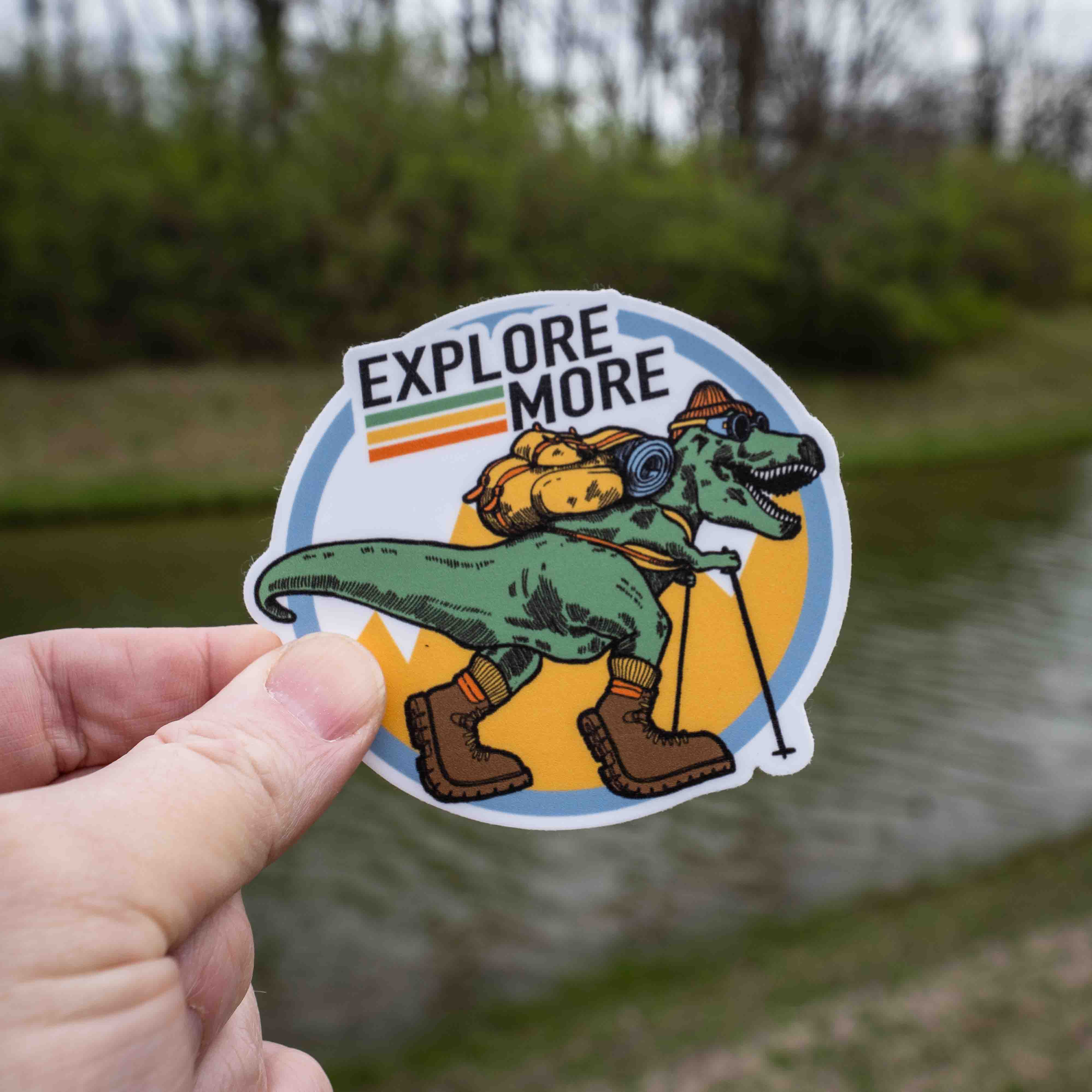 Explore More T-Rex Dinosaur Hiking Sticker