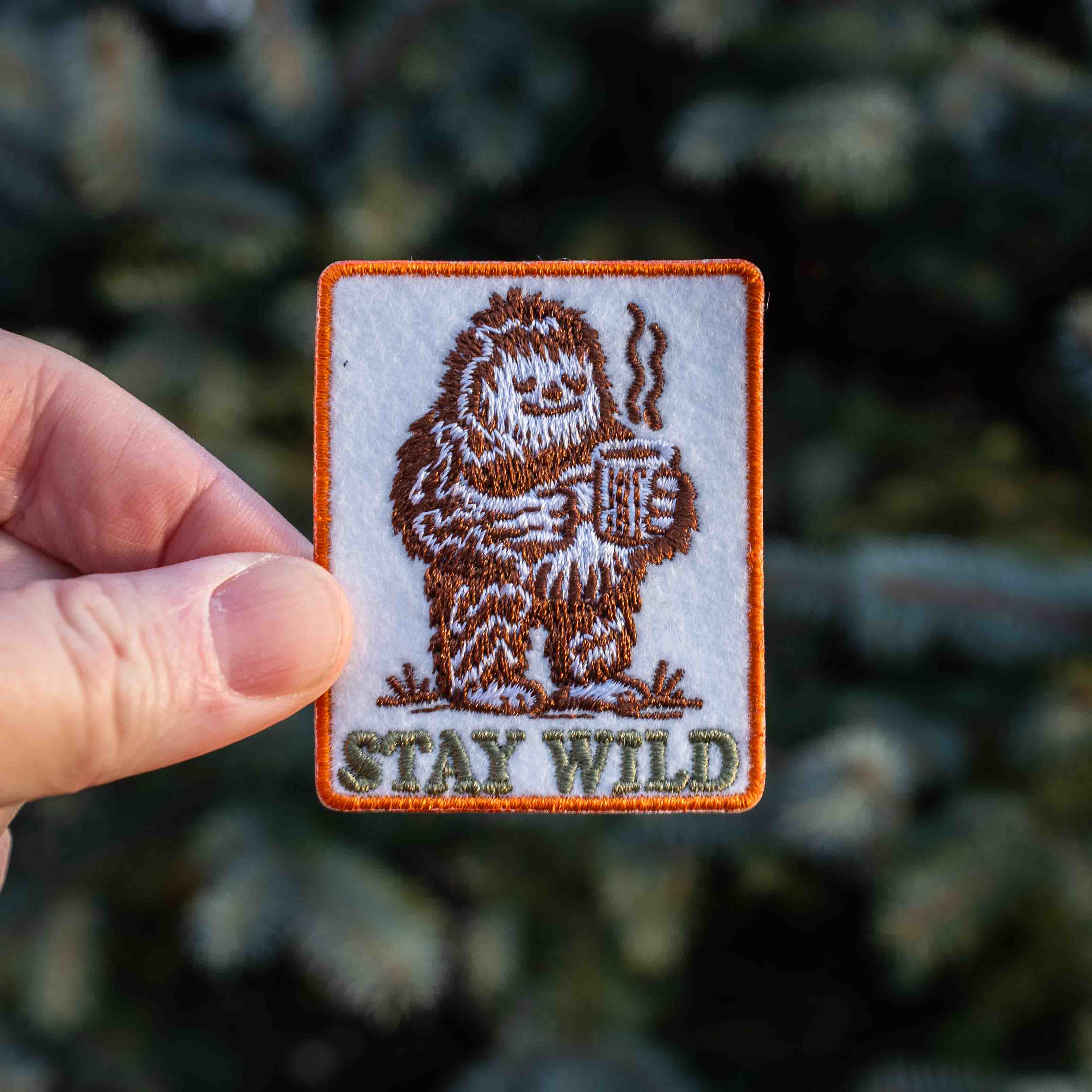 Stay Wild Bigfoot Sasquatch Drinking Coffee Patch