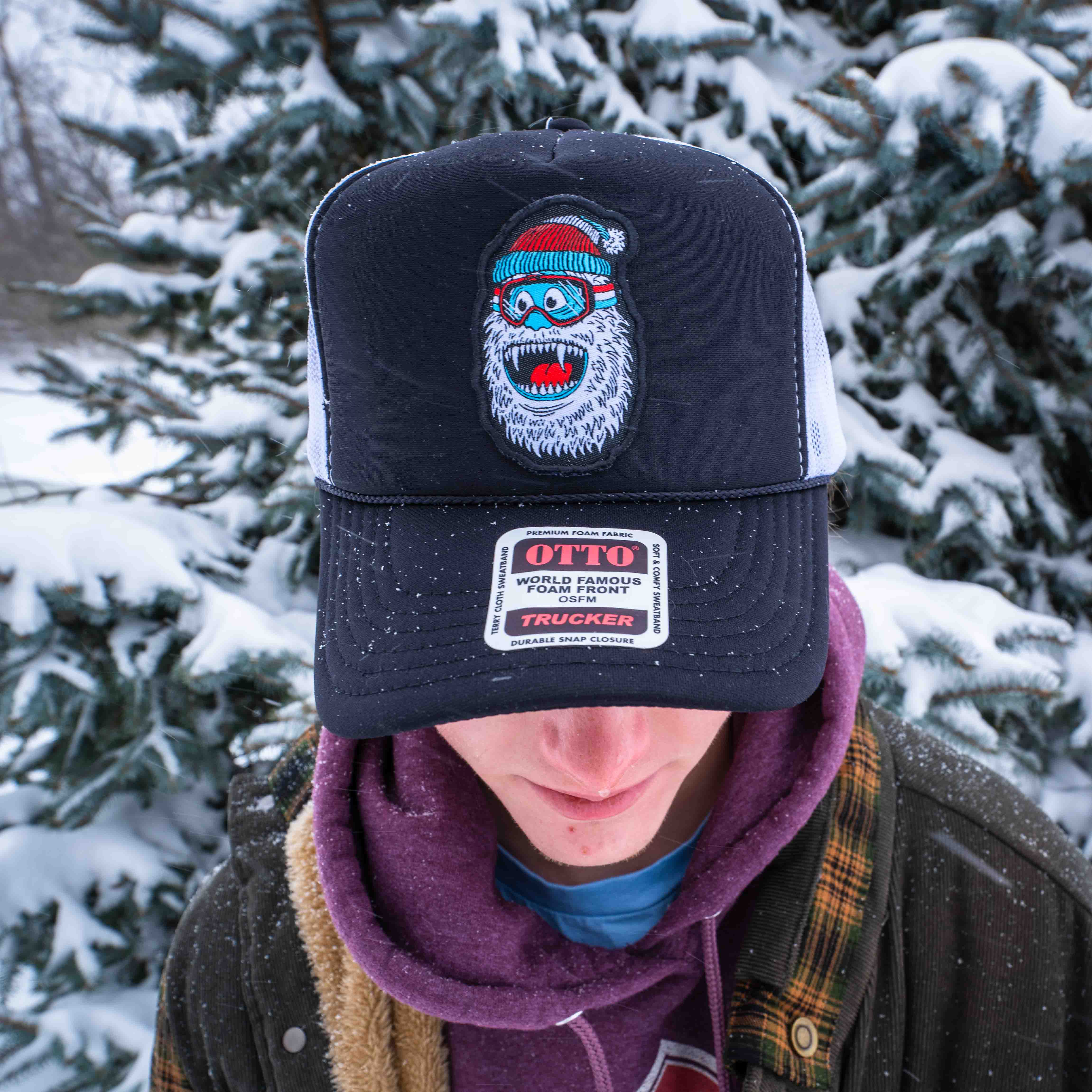 Wild Yeti Black With White Mesh Trucker Hat