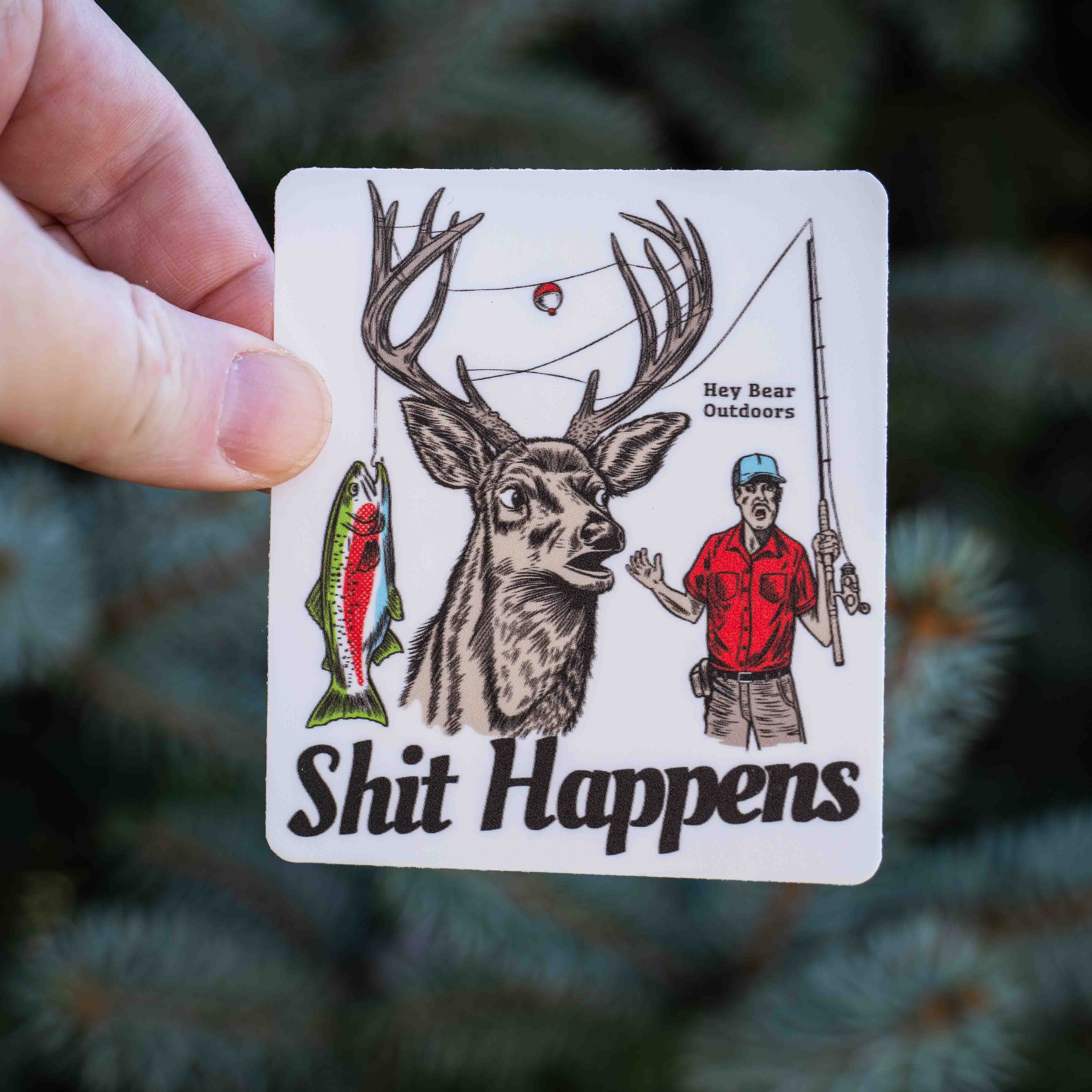 SHIT HAPPENS Fishing Deer Hunting Sticker