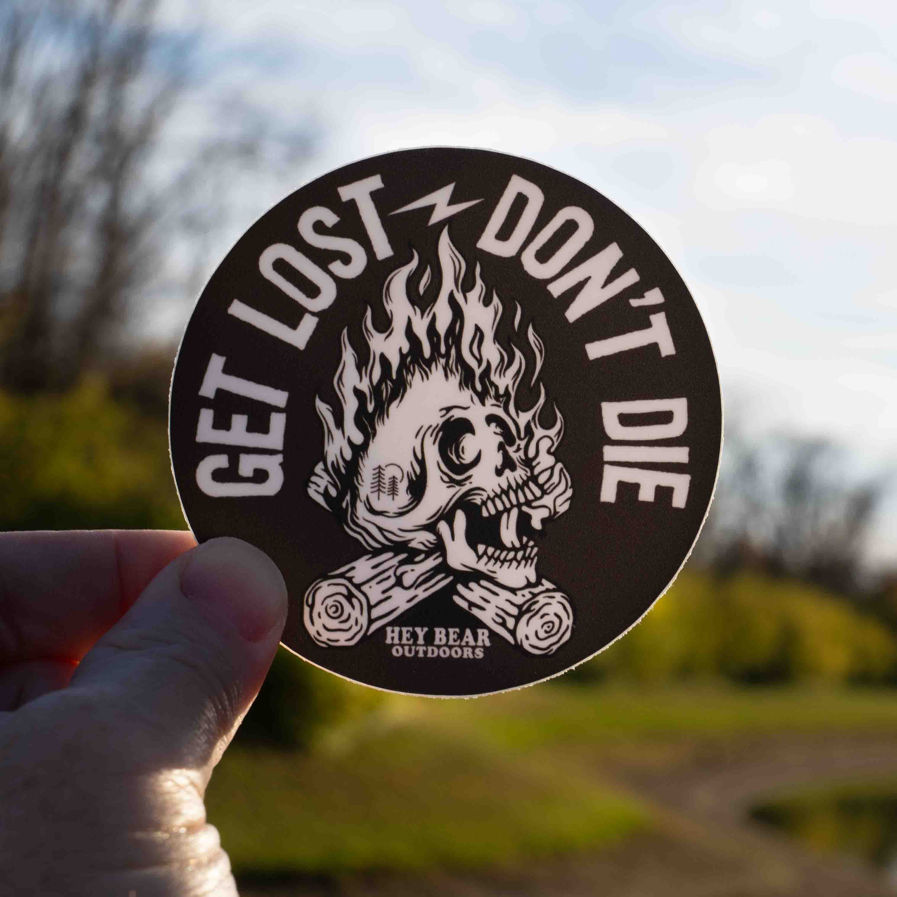 Get Lost - Don't Die Flaming Skull Sticker