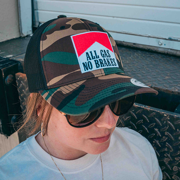 ALL GAS NO BRAKES Camo With Black Mesh YP Classic Trucker Hat