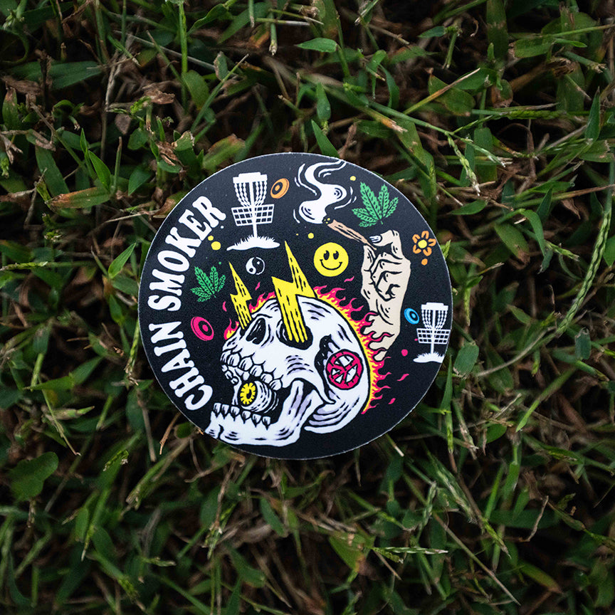 Disc Golf - Skull Chain Smoker Sticker