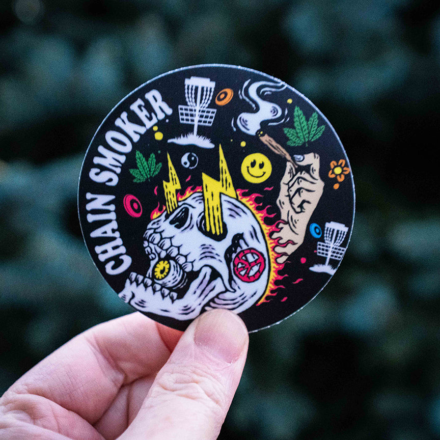 Disc Golf - Skull Chain Smoker Sticker