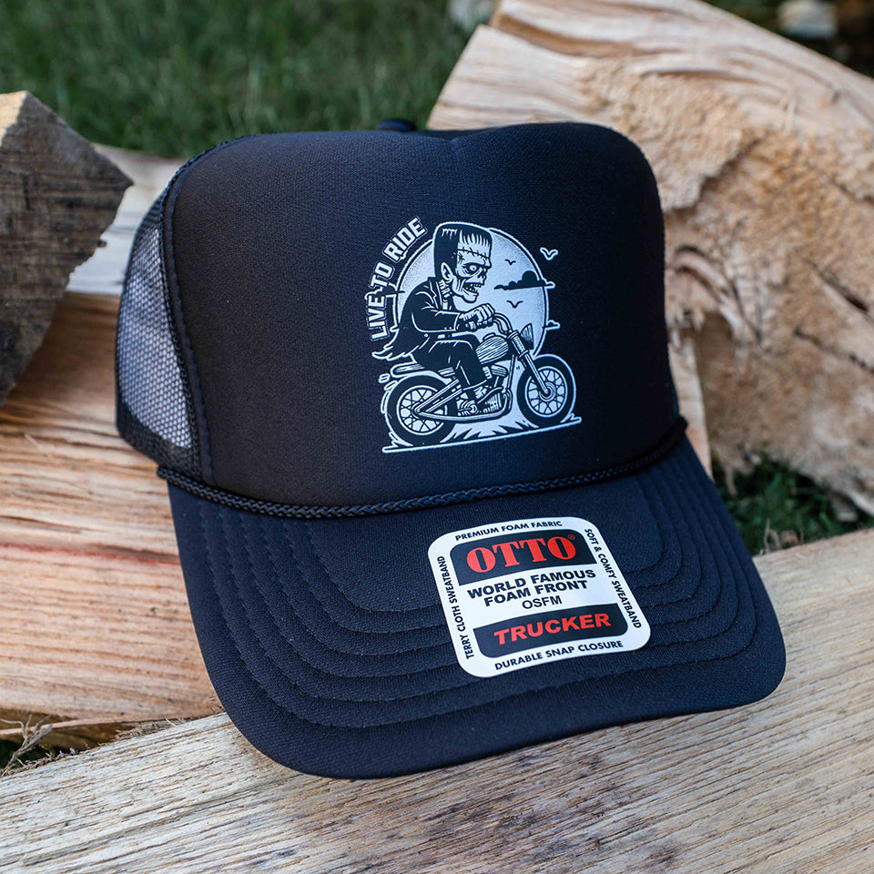 Frankenstein Live To Ride - Black Mesh OTTO Trucker Snap Back Hat