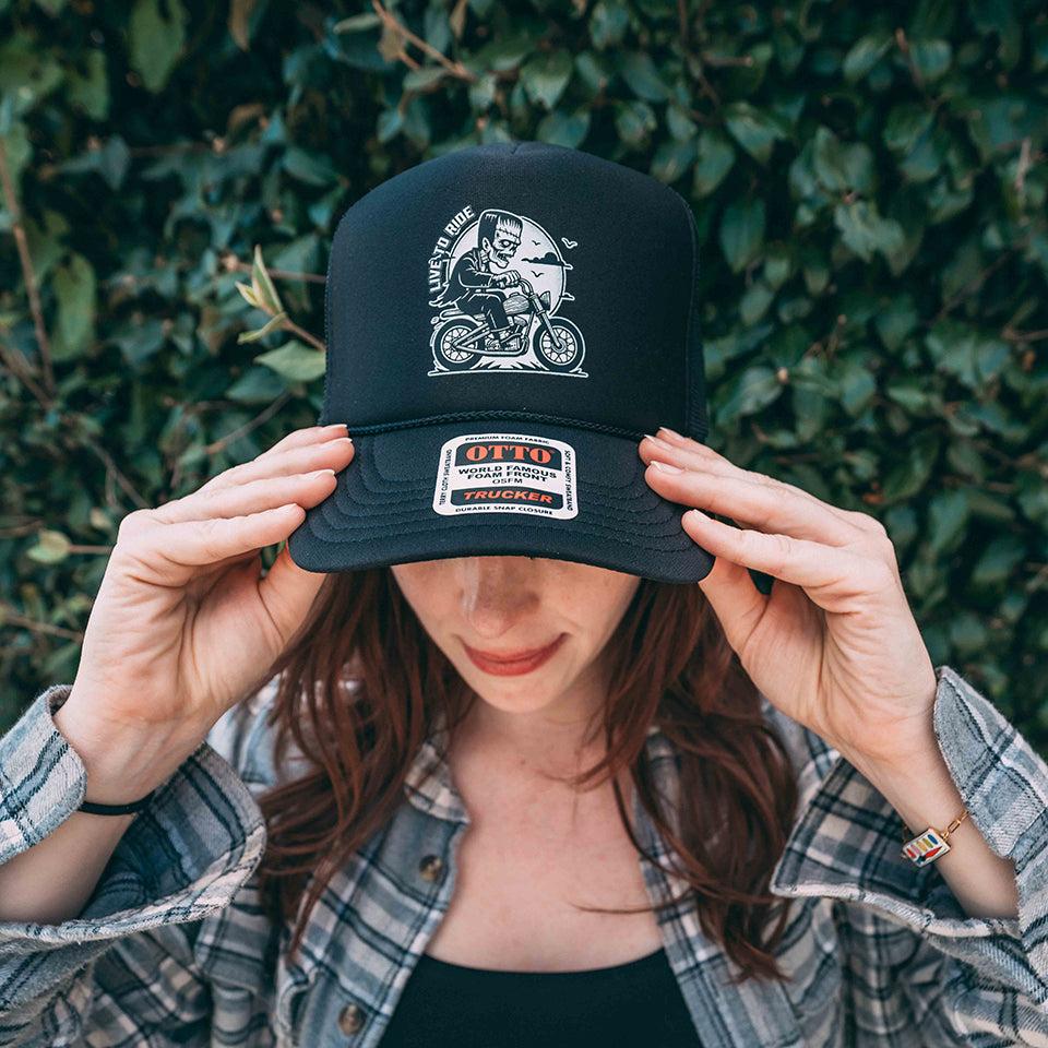 Frankenstein Live To Ride - Black Mesh OTTO Trucker Snap Back Hat
