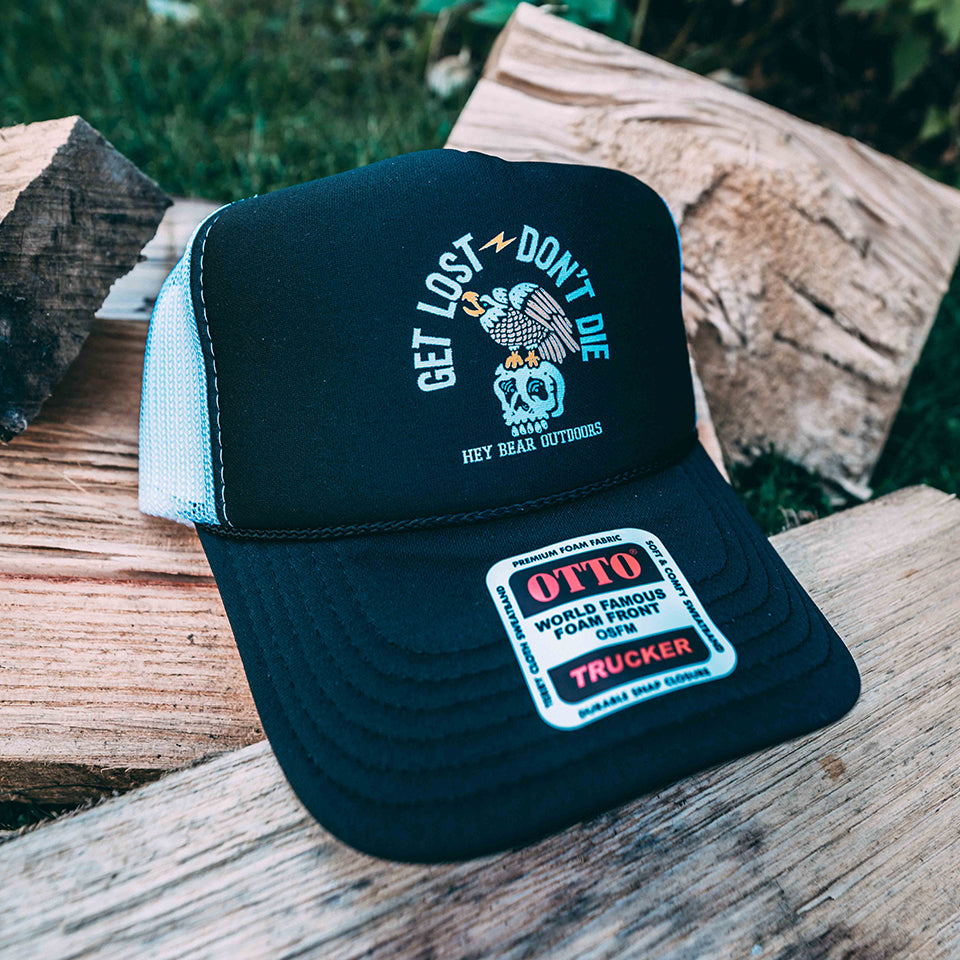 Get Lost - Don't Die - Black with White Mesh OTTO Trucker Snap Back Hat