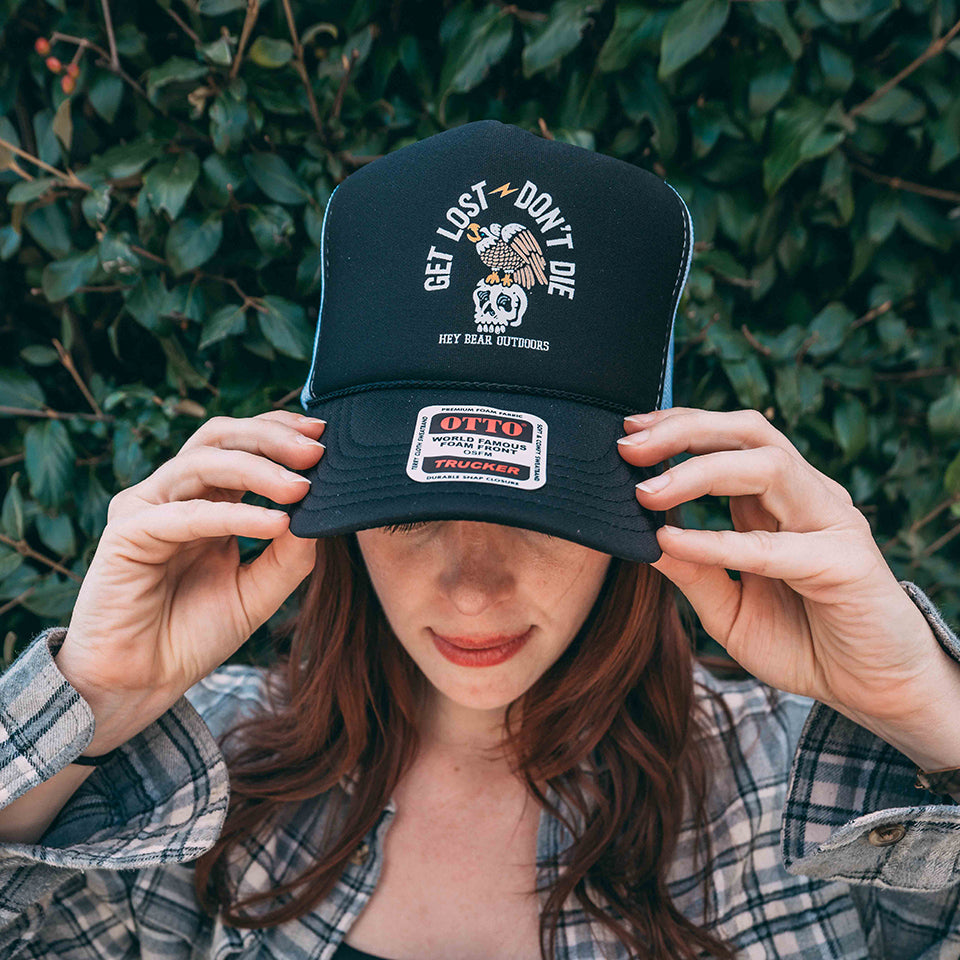 Get Lost - Don't Die - Black with White Mesh OTTO Trucker Snap Back Hat