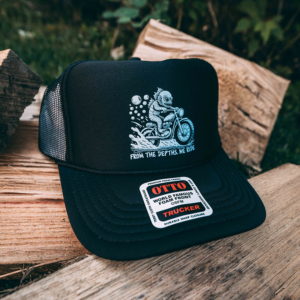 Creature Of the Black Lagoon - From the Depths, We Ride Black Trucker Hat