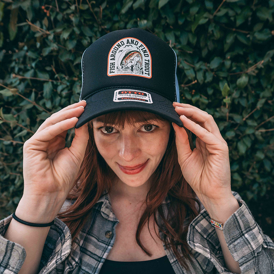 Fish Around and Find Out - Black with White Mesh OTTO Trucker Snap Back Hat