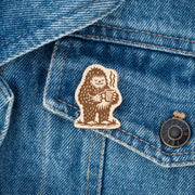 Bigfoot Drinking Coffee Wooden Lapel Pin